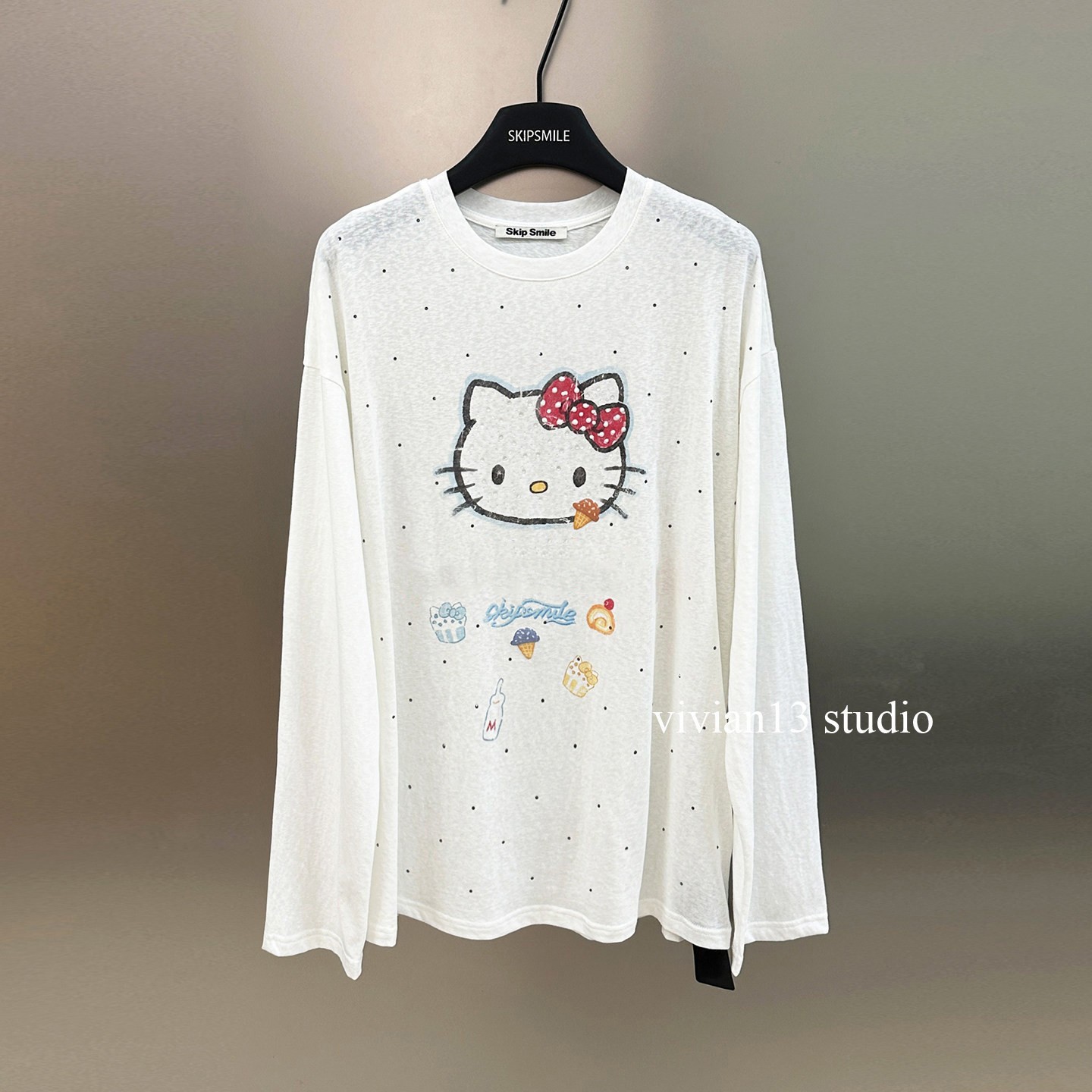 卡通猫咪雪糕甜筒图案T恤女