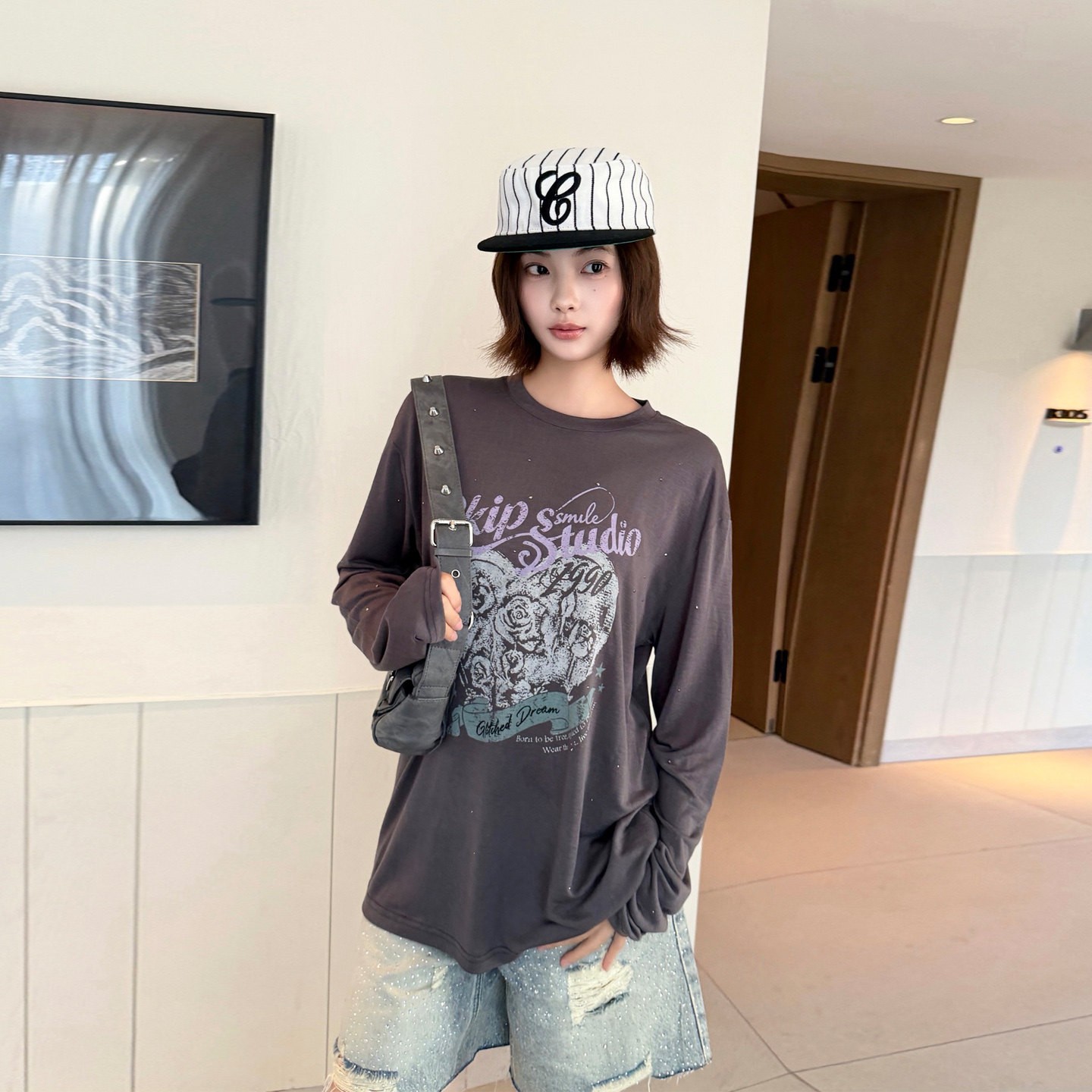玫瑰爱心字母印花长袖T恤女