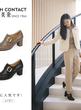 ARCH CONTACT安启美奈粗跟带扣英伦小皮鞋