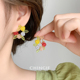 夏日彩色多巴胺花球串珠耳夹无耳洞森系甜美小清新设计感花环耳饰