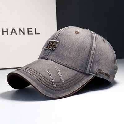 美式加大破洞加宽大头帽檐字母新款男女棒球帽个性复古显脸鸭舌帽