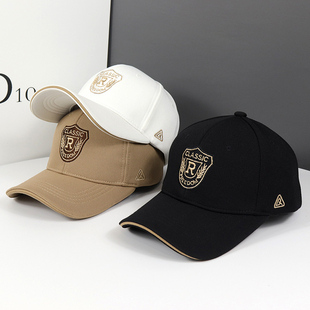 秋冬帽子男女纯棉棒球帽R字母百搭款 大头围鸭舌帽徽章宽檐遮阳帽