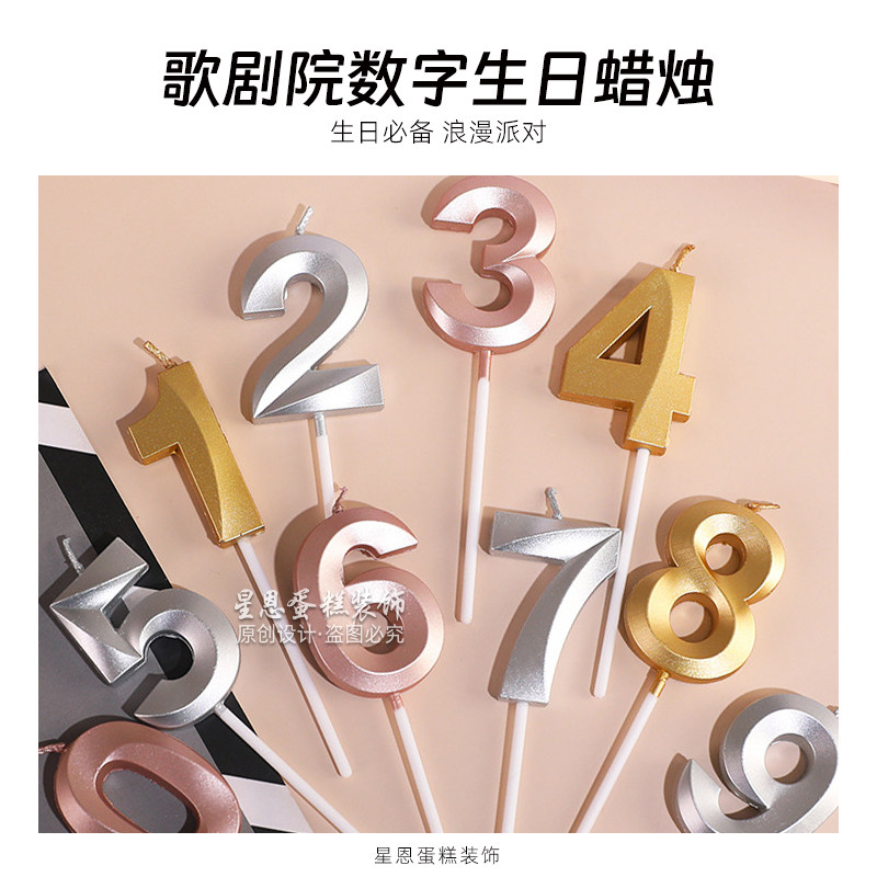 歌剧院风大生日数字蜡烛金银蓝粉蛋糕装饰甜品台周岁十岁烘焙插件