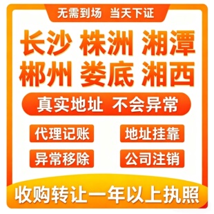湖南长沙公司转让出售过户空壳公司一年以上股权变更执照代办记账