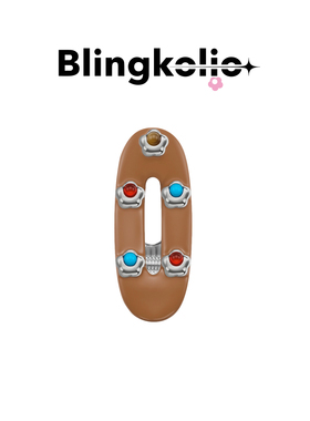 Blingkolio不另可珐琅红玛瑙虎眼石浮雕小花天然石发夹棕色礼物