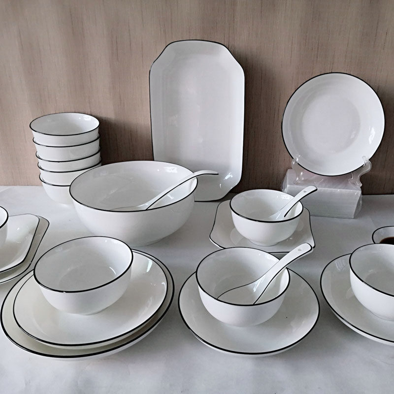 北欧风陶瓷餐具套装6-10人碗碟套装家用简约盘子汤碗鱼盘组合套装,餐饮具,盘,淘宝优惠券,粉丝福利购,淘宝优惠卷