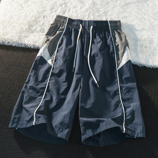 潮牌宽松情侣五分裤 男女夏季 速干拼色休闲运动短裤 APWSTUDIO美式