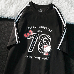 APWSTUDIO美式软糯hlkt三条杠短袖T恤女夏季重磅宽松情侣休闲体恤