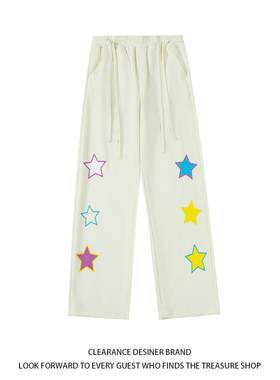 APWSTUDIO美式设计感星星阔腿直筒长裤男女潮牌宽松百搭休闲裤子