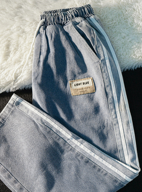 裤子潮流男美式牛仔裤秋季纯色宽松水洗男裤春秋款男生束脚工装裤