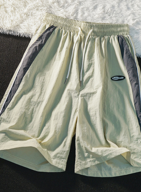 APWSTUDIO夏季复古拼接速干休闲短裤男潮牌宽松阔腿运动五分裤子