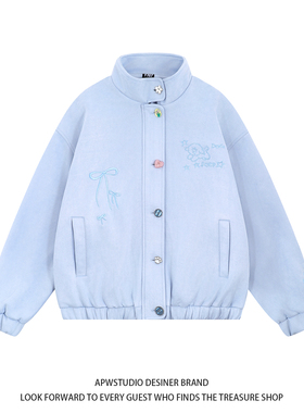 趣味刺绣麂绒皮外套女秋季新款宽松潮牌慵懒风休闲夹克棒球服上衣