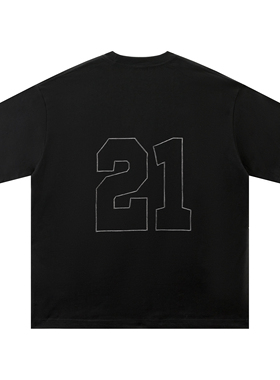 美式潮牌男士t恤白色短袖纯棉数字刺绣宽松情侣2026夏季体恤上衣