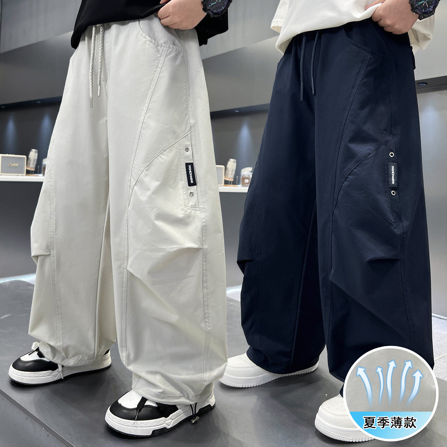男孩夏装工装裤2026年中大童韩版休闲裤夏季潮流薄款宽松直筒裤