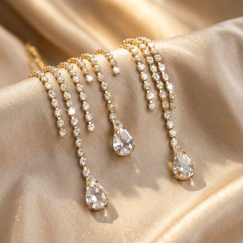 手缝钻链水钻水滴形链条女流苏吊坠小众设计百搭高级DIY舞台配件