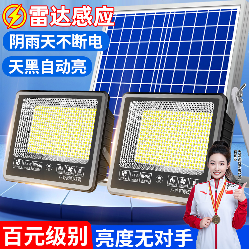 2025新款太阳能户外庭院灯农村一拖二人体感应照明强光款投光路灯