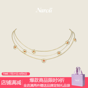 NARCII花满枝蔓非洲菊项链女轻奢叠链高级感锁骨链生日礼物吊坠