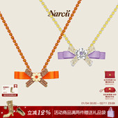 NARCII浪漫花信蝴蝶结锆石项链女锁骨链饰品轻奢毛衣链生日礼物