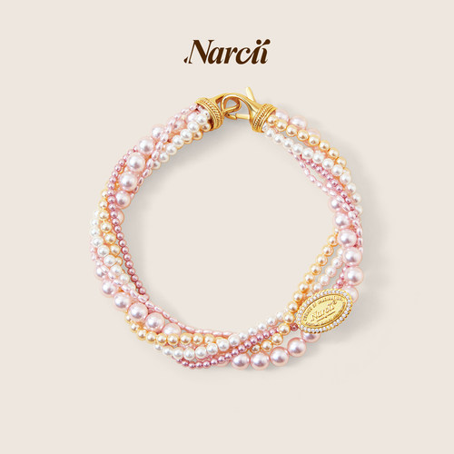 NARCII 【鞠婧祎同款】多层珍珠扭扭短项链锁骨链生日礼物新品