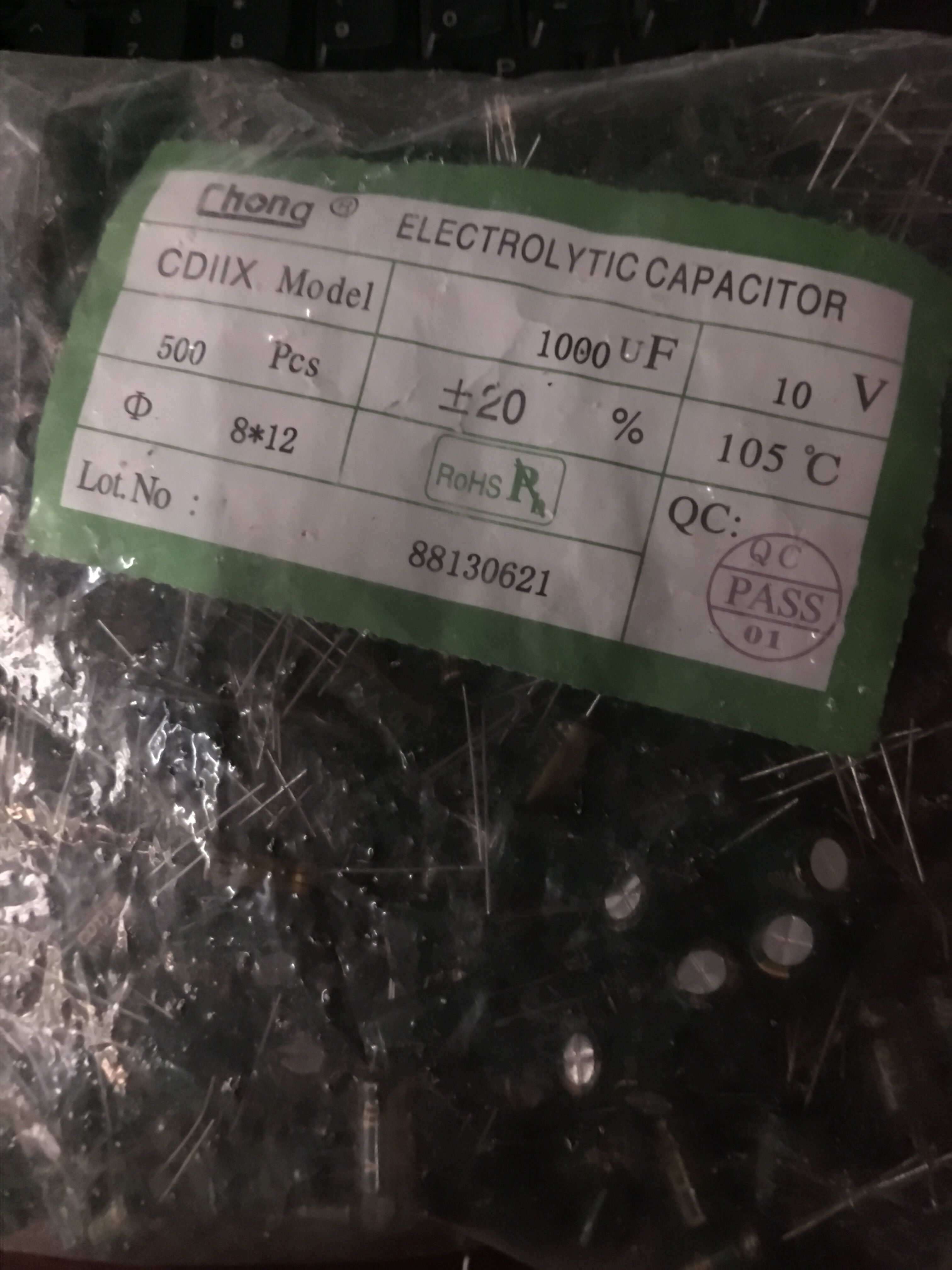 直插电解电容 10V1000UF 8*12MM 铝电解电容10V1000 整包500个