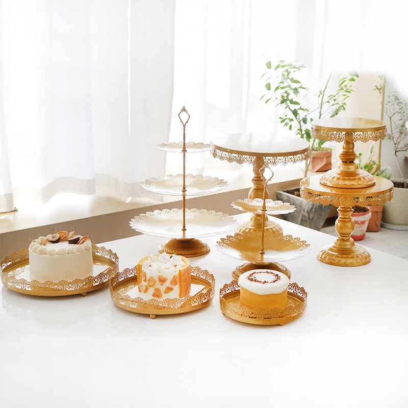 欧式甜品台摆件铁艺蛋糕架简约果盘婚庆装饰展示架下午茶摆台道具