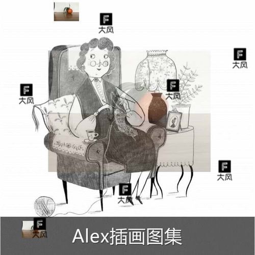 T614国外插画师alex复古儿童绘本插画黑白线稿临摹ps板绘参考素材