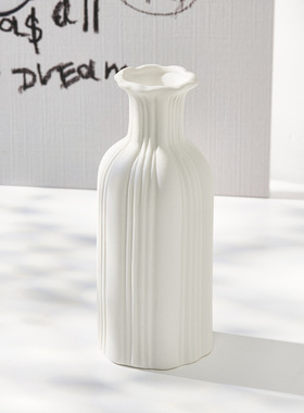 北欧陶瓷白色干花花瓶水养家居装饰咖啡厅客厅插花摆件摆设道具