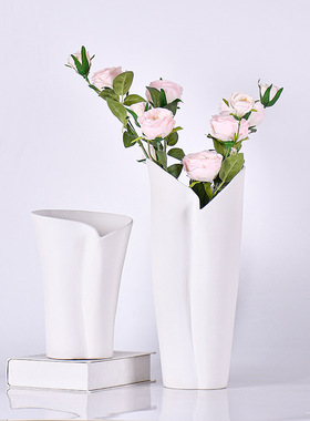 北欧简约白色陶瓷花瓶摆件家居客厅样板间花器