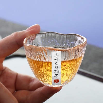 小号日式蘑菇雨落杯杯垫玻璃杯品茗杯家用耐热功夫小茶杯高颜值