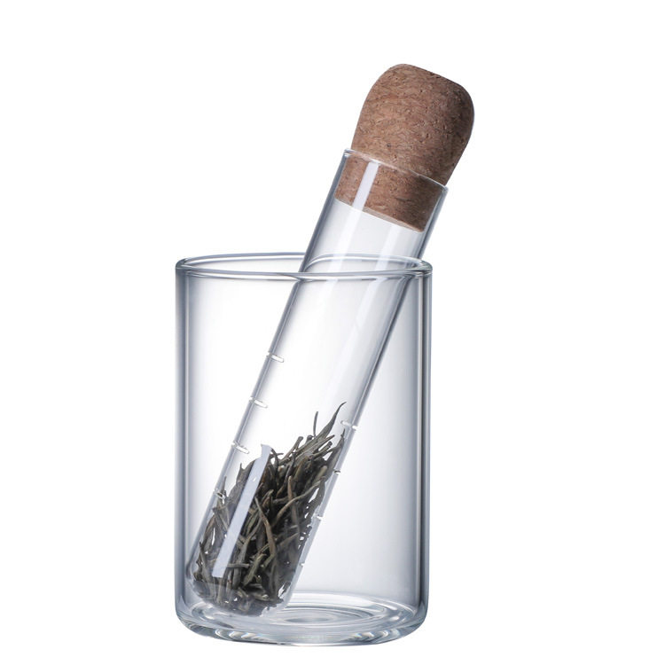 网红试管泡茶器包装升级 高硼硅玻璃茶杯 创意玻璃茶漏木塞滤茶器图片