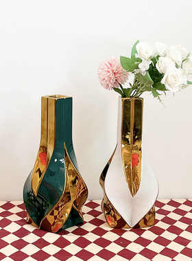 陶瓷大号白色复古花瓶描金水培家居客厅装饰欧式创意插花摆件