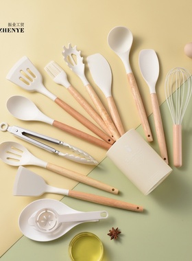 轻版木柄硅胶厨具11件套厨房工具烹饪铲勺十一件套 Kitchen Sets
