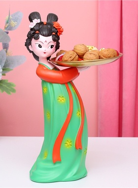 古风女孩托盘摆件家居创意现代饰品可爱国潮客厅结婚生日礼物