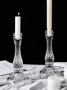 法式特大号玻璃烛台杆蜡底座浪漫餐桌蜡烛台家居餐厅桌面装饰摆件