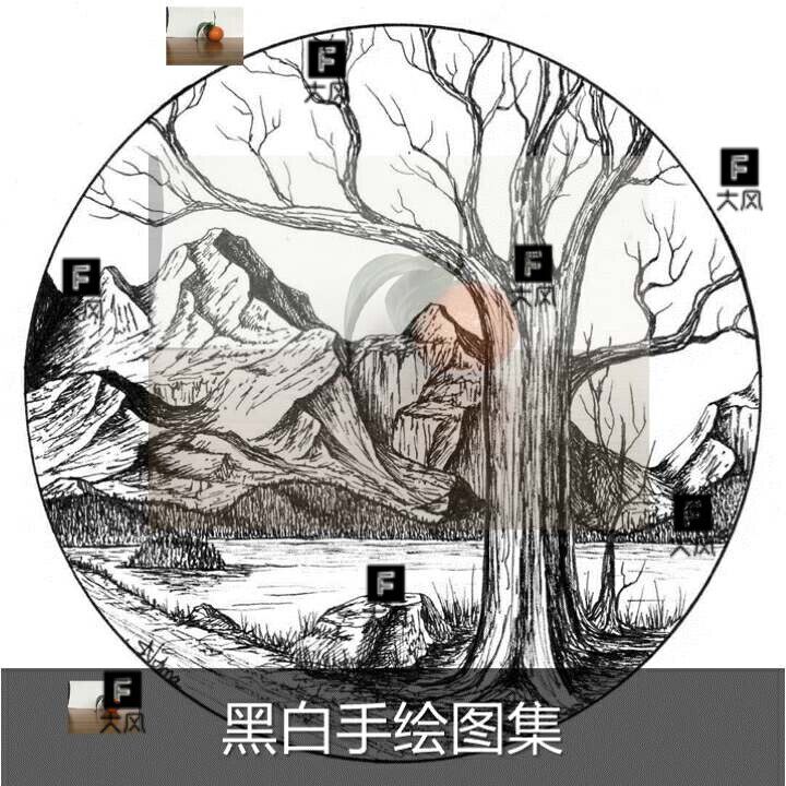 针管笔线条线描勾线素描风景建筑手绘插画设计临摹素材图片装饰画