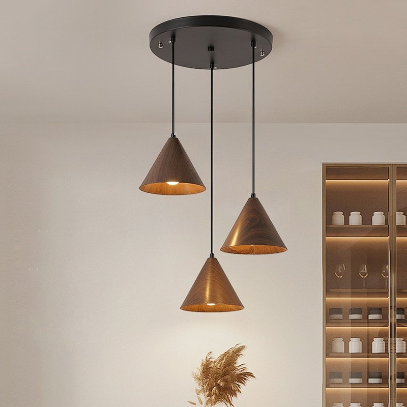 新中式餐厅灯罩吊灯复古火锅店吧台小吊灯民宿三头饭厅灯中山灯具