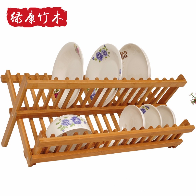 16格折叠沥碗架放碗架子创意竹制碟盘沥水架家用双层晾碗架置物架