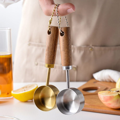 14ML镀金木柄迷你勺子量杯 定量调料烘斗工具measuring cup
