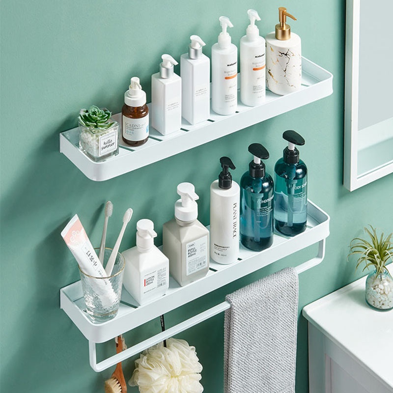 免打孔壁挂式浴室毛巾置物架卫生间洗漱台化妆用品白色沥水收纳架