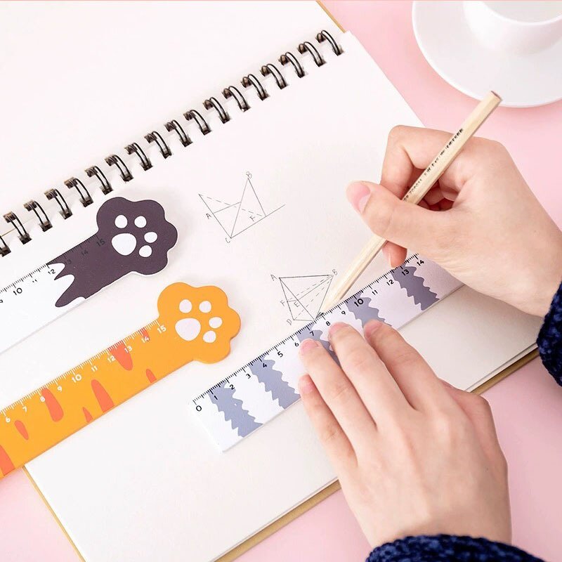 可爱少女心猫爪直尺15cm木质绘图测量尺子小学生韩国卡通文具礼品
