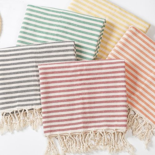 Amazon热销可定制土耳其流苏沙滩巾 条纹可穿原色棉浴巾 坐垫桌布
