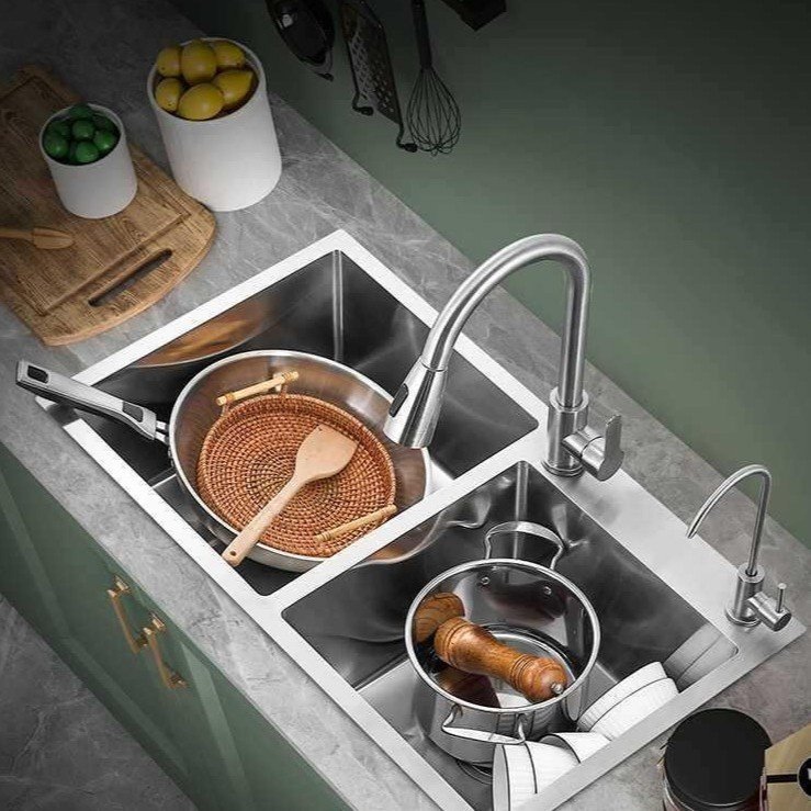 厨房水槽双槽SUS304不锈钢手工加厚洗菜盆套餐家用台下洗手洗碗池,家装主材,水槽下水器,淘宝优惠券,粉丝福利购,淘宝优惠卷