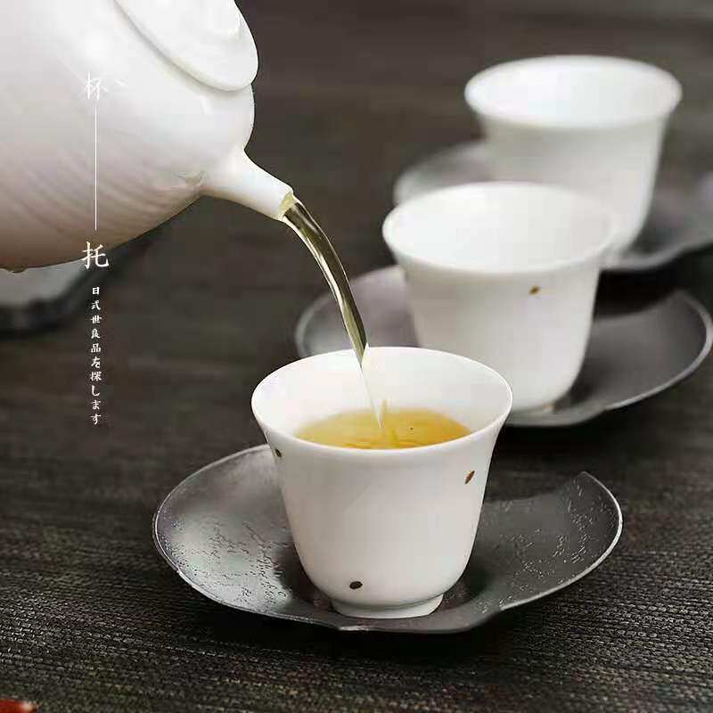 纯锡杯垫手打锤目纹银款茶杯垫日式杯托干泡功夫茶道零配件