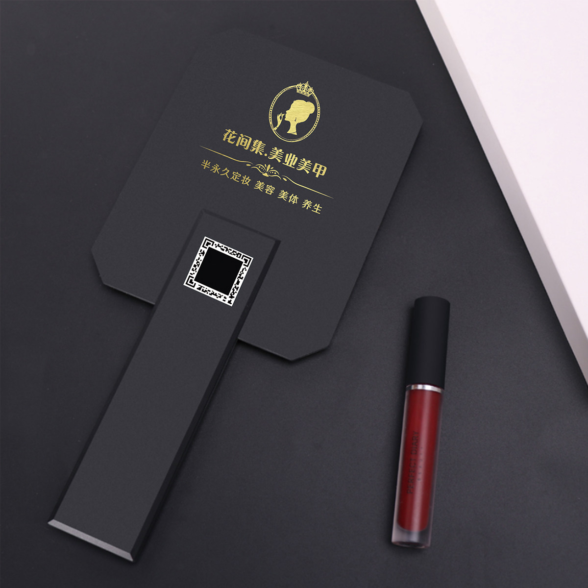 私人定制高端手拿镜纹绣美容化妆手柄镜子logo订制定制镜子化妆镜