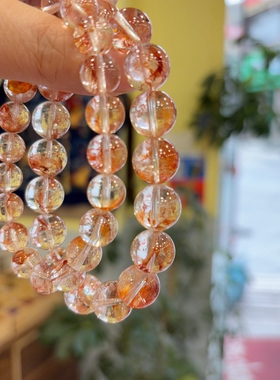 天然锦鲤红胶花手链女冰种红黄胶花水晶手串招米红色本命年礼物