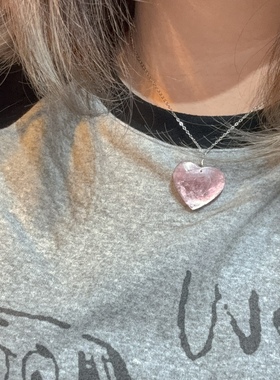 闪闪梦幻粉爱心ins少女心天然水晶紫锂云母石s925纯银项链女