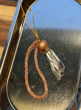 ［橙色日光］天然水晶日光石橙月光金草莓晶幽灵水晶柱包手机挂件