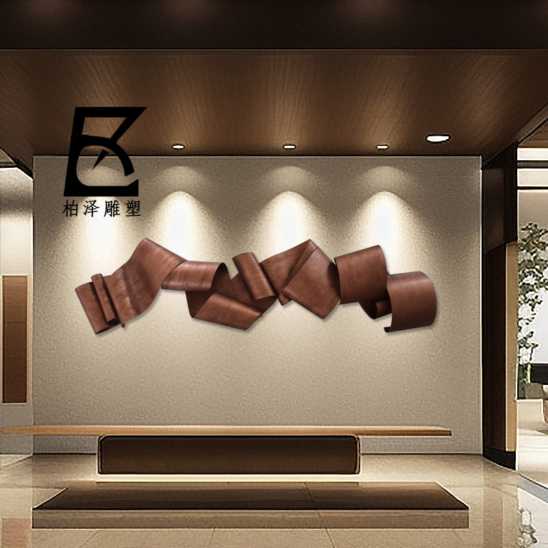 酒店大堂大型墙面抽象墙挂售楼处大厅不锈钢铁艺抽象飘带装饰雕塑