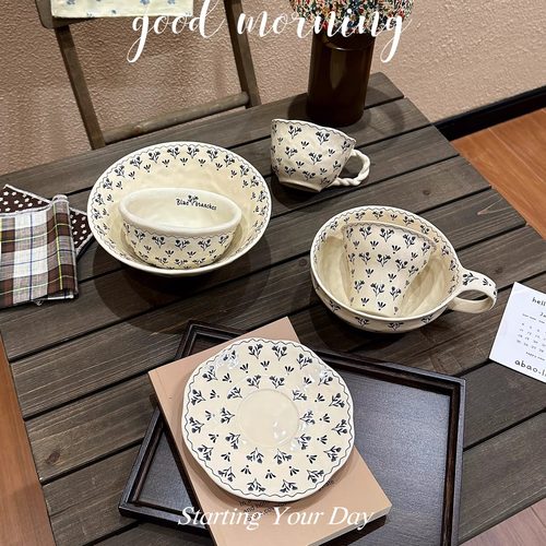 复古小花陶瓷餐具套装碗盘碟子家用餐具组合高颜值汤碗面碗水果碗