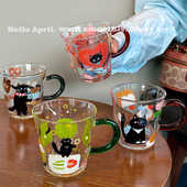 蓝莲花玻璃杯带把手高硼硅玻璃杯耐热水杯牛奶早餐茶杯子可微波炉